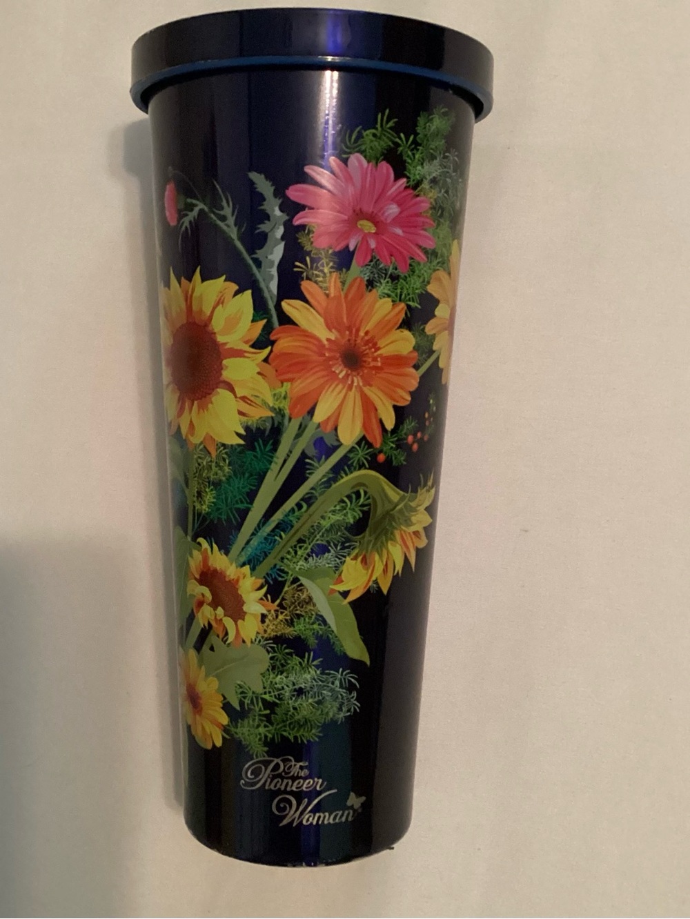 The Pioneer Woman 24 Oz. Cold Beverage Stainless Navy Floral Tumbler